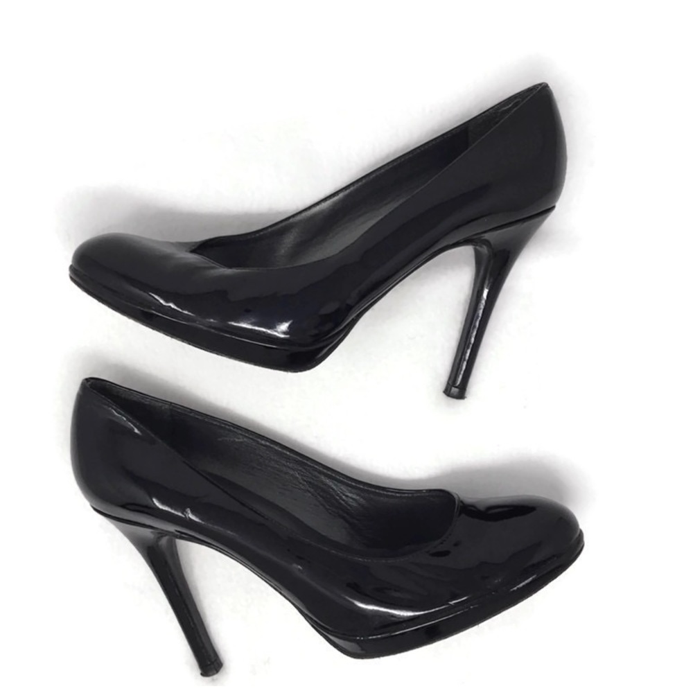 Stuart Weitzman Black Patent Leather Platform Stiletto Heel Slip On Pump 7.5 - Picture 3 of 8